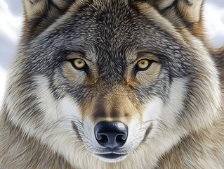 Obraz premium Close-Up of a Wolf's Face Featuring Piercing Eyes and Detailed Fur Texture