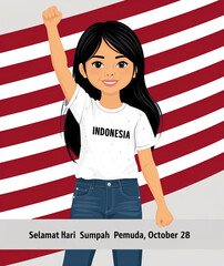 Young Asian girl clenches her fist for Indonesian Sumpah Pemuda Day