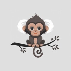 Cute cartoon monkey sitting on a tree branch
