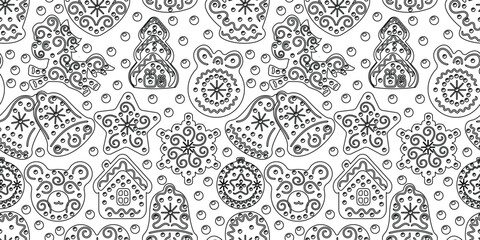 Seamless Christmas gingerbread pattern.Vector illustration.