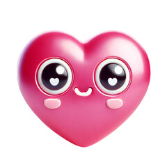 Fototapeta premium Heart emoji 3D. Funny kawaii design isolated png illustration on white background. Valentines Day emoji of love.