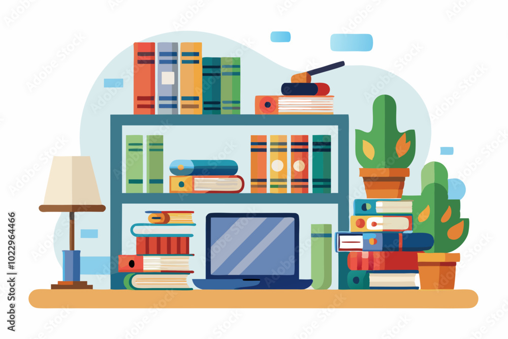 Sticker Book shelf seamless pattern illustration of modern books and home interior decoration