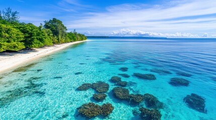 Tropical Beach with Crystal Clear Water and Coral Reefs