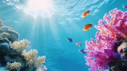 Fototapeta premium Colorful Coral Reef with Vibrant Fish Underwater Scene
