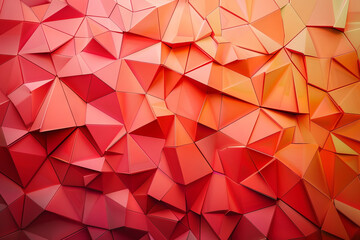 Fototapeta premium Backdrop with contemporary abstract design featuring layered red and orange triangles and geometric shapes. Modern geometry background. front view. Digital 3D render. wallpaper with texture.
