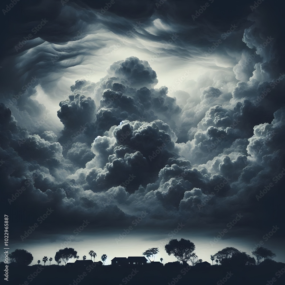 Poster dark stormy sky with clouds, 3d rendering. computer digital drawing generated by ai