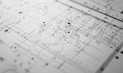 Fototapeta premium Hand-drawn engineering schematic on paper.