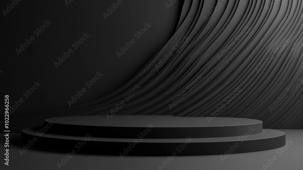 Poster Abstract branding background featuring a black podium concept for branding presentations 3D rendering illustration