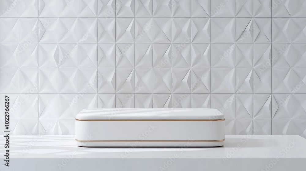 Aufkleber 3D rendering of a white and gold square podium against a white backdrop with geometric shapes Minimalist product presentation mock up showcase