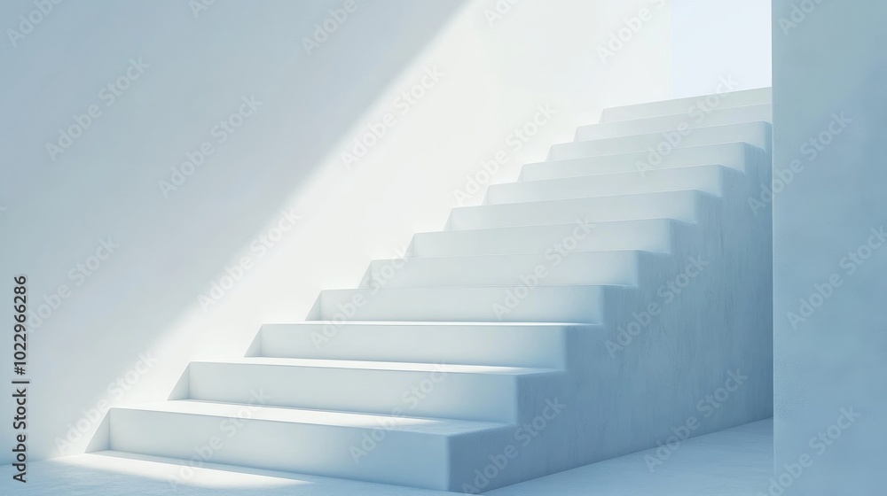 Aufkleber 3D rendering of white stairs Minimalistic staircase background Abstract display for ladder products and object placement