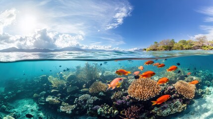 Vibrant Coral Reef Under Clear Blue Water