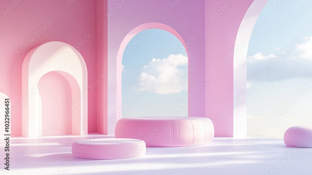 Aufkleber Abstract backdrop for product showcase podium presentation minimalist pastel 3D environment 3D rendering