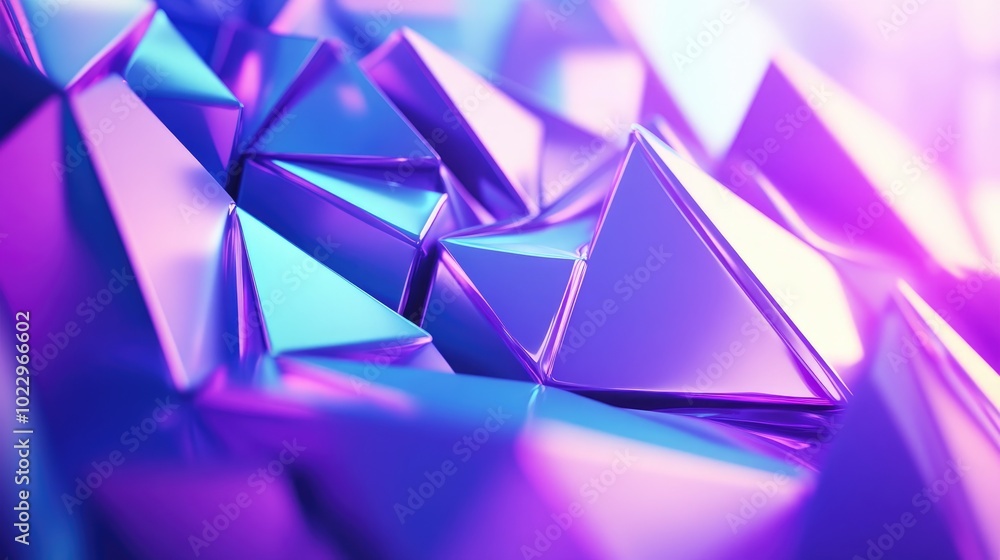 Poster 3d rendering of an abstract geometric background in shades of purple and blue cyberpunk theme suitab