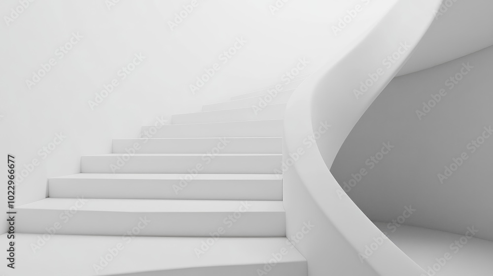Poster 3D rendered stairway on a white background featuring a minimalistic scene designed for product placement in a 3D illustration
