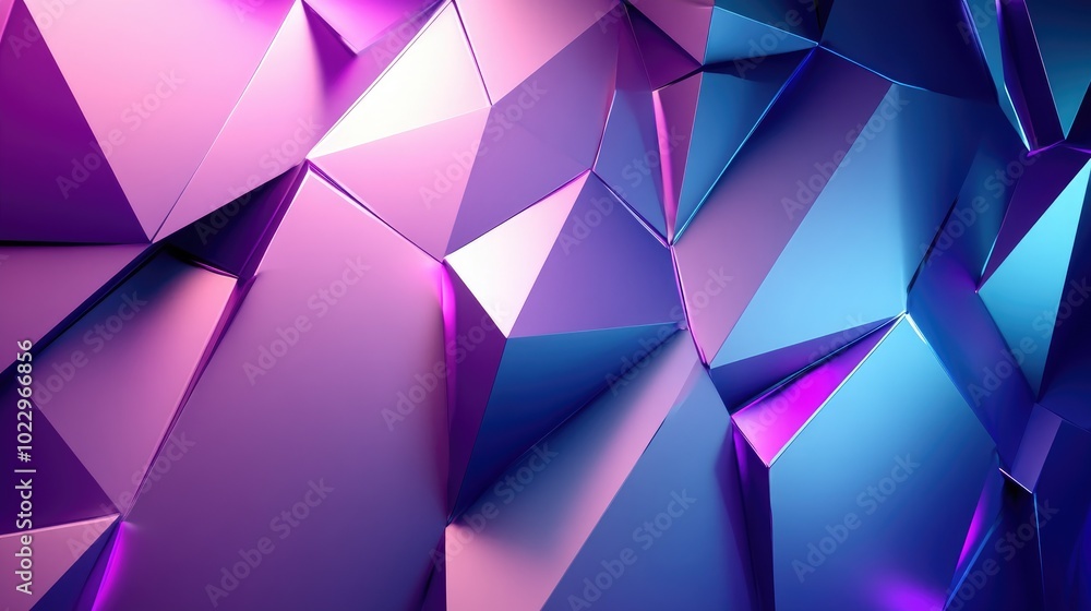 Poster 3d rendering of an abstract geometric background in purple and blue hues cyberpunk theme suitable fo