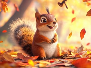 Naklejka premium Chipmunk in Autumn Setting