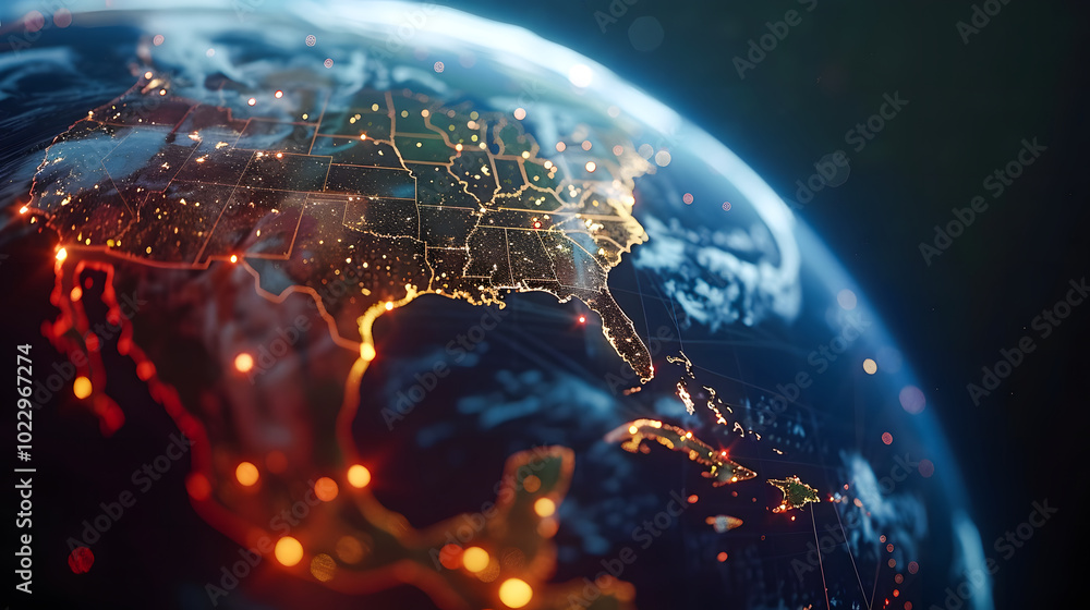 Poster digital world globe centered on asia and middle east concept of global network and connectivity on e