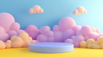 3D rendering of a podium with a cloud scene suitable for children s product presentation
