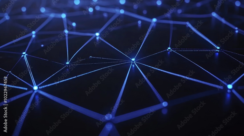 Poster Abstract Dark Background With Bright Connections Digital Network In Black With Neon Blue Lights Concepts Of Connection Communication Technology Science Education
