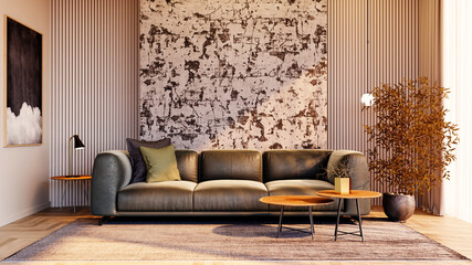 Large luxury modern bright interiors Living room mockup illustration 3D rendering image