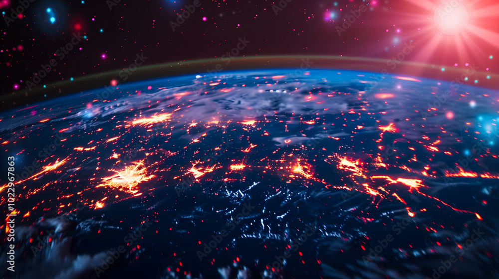 Poster digital world globe centered on asia and middle east concept of global network and connectivity on e
