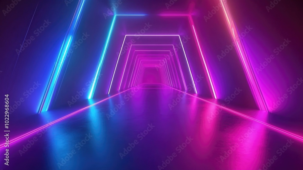 Aufkleber Ai Generated Pulsating Light Effect Backdrop Brightly Colored Lights With Pulsating Cyan And Magenta Trendy Neon Laser Lines On Dark Background