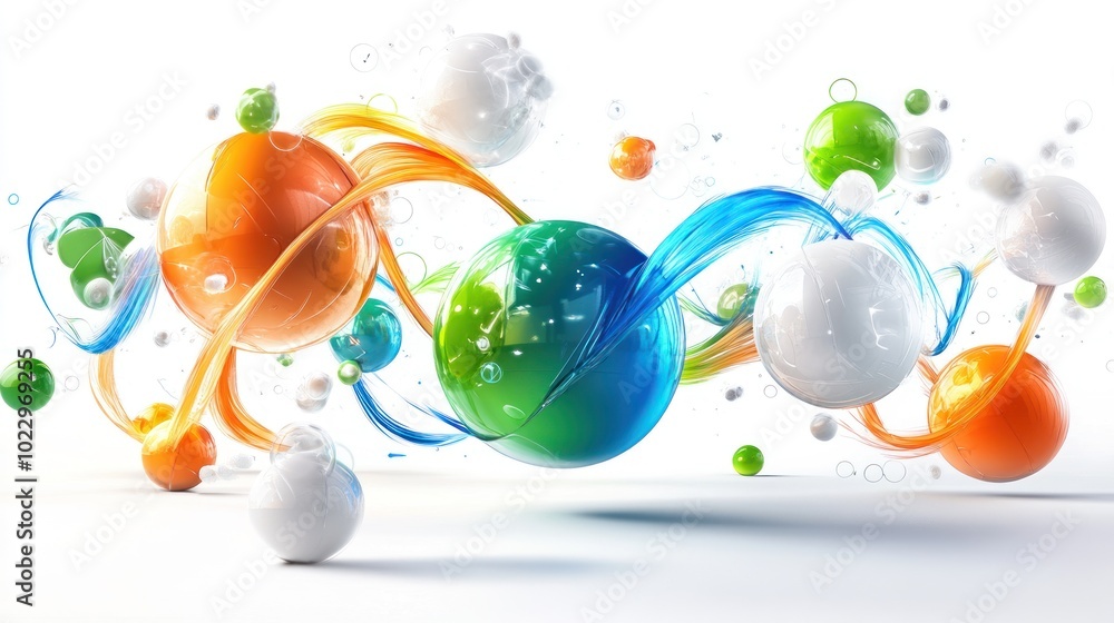 Poster Abstract illustration featuring colorful spheres and fluid shapes on a white background.