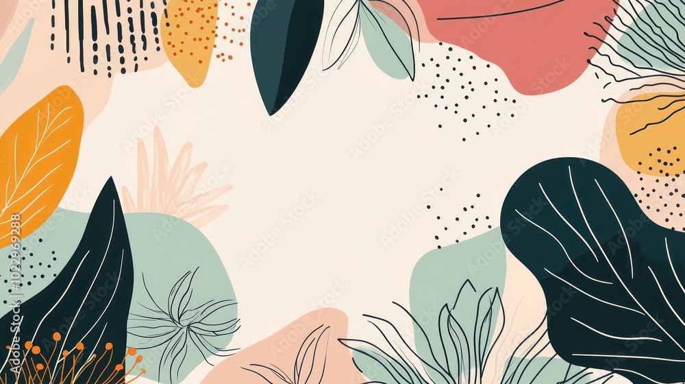 Canvas Prints a colorful floral border design featuring leaves and abstract shapes.