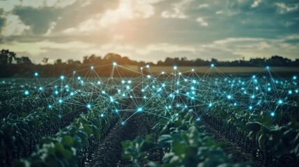 Agriculture with blockchain for supply chain transparency, featuring blockchain technology tracking agricultural products from farm to table, 