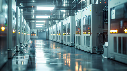Fototapeta premium Battery energy storage system consisting of several lithium battery modules placed side by side