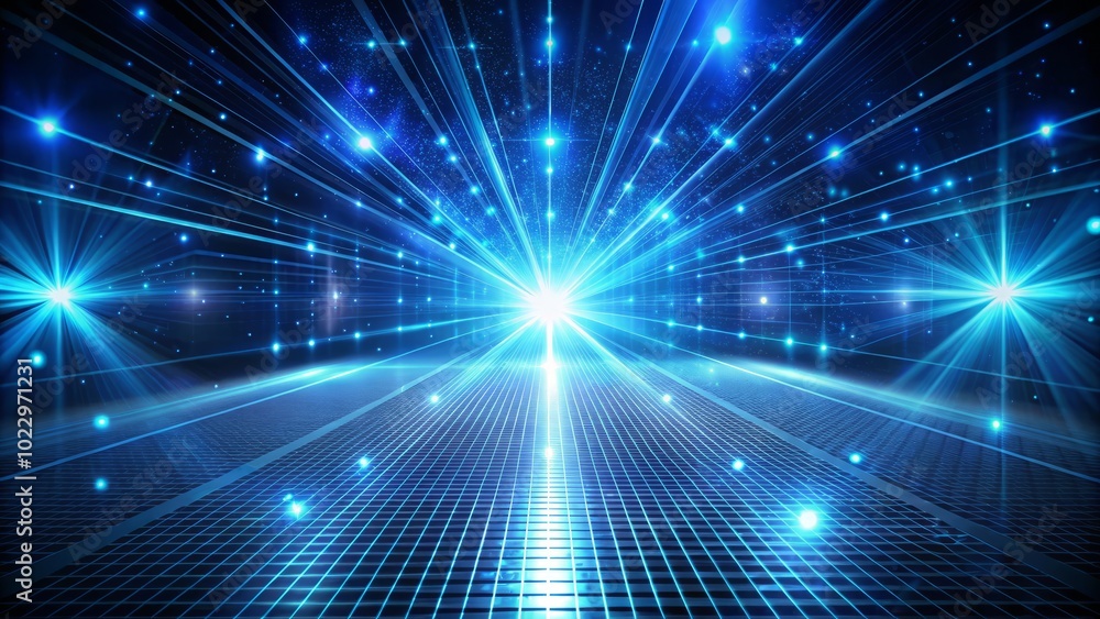 Aufkleber a mesmerizing display of dark blue light rays, shimmering particles, and intricate grids forms stunn