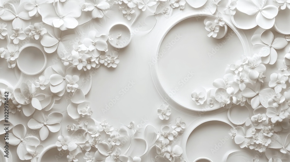 Poster 3d wallpaper design featuring circular patterns and floral elements ideal for photomural application