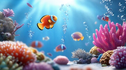 Vibrant Underwater Scene with Colorful Fish and Corals