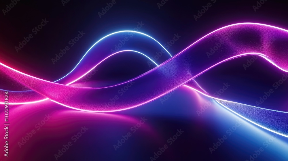 Aufkleber 3D rendering of an abstract neon background featuring a luminous wavy ribbon design