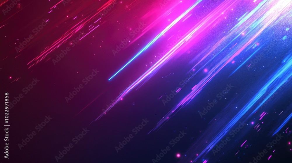 Poster abstract digital background with 3d neon rays of light purple and blue meteor evidence light trails 