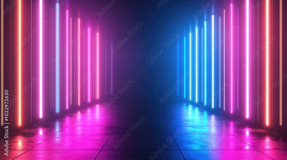 Aufkleber Ai Generated Pulsating Light Effect Backdrop Brightly Colored Lights With Pulsating Cyan And Magenta Trendy Neon Laser Lines On Dark Background