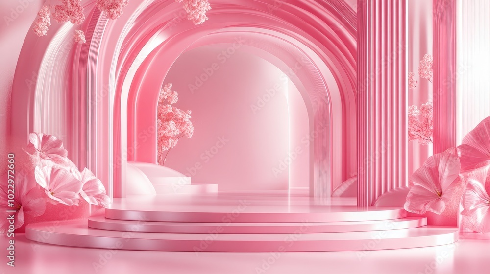 Poster Abstract pink geometric shape background modern minimalist mockup for podium presentation or display 3D rendering