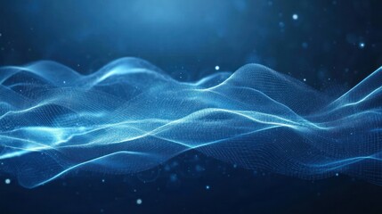 Fototapeta premium Blue technology background with digital grids, data waves, 