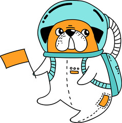 Dog astronaut cartoon character - cosmic doodles series 