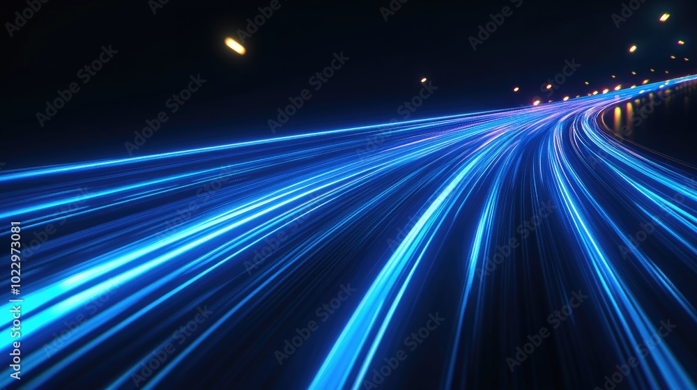 Poster Abstract Blue Long Exposure Motion Light Trails On Dark Background Futuristic Technology Design Directed Luminous Neon Lines Accelerator Energy Seamless Backdrop High Resolution