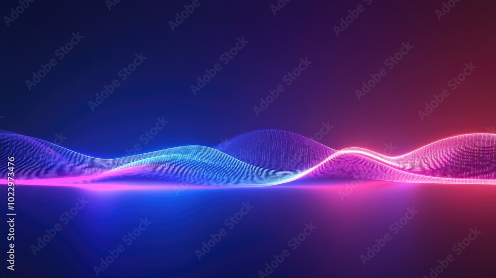 Poster 3D Abstract Background Wavy Lines With Glowing Stripes Motion Data Transfer Concept Telemetry Music Or Audio Visualization With Rays Blue Purple Neon Light