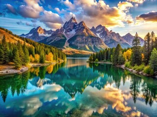 Fototapeta premium Scenic Landscape of the United States Showcasing Majestic Mountains and Serene Lakes in Nature