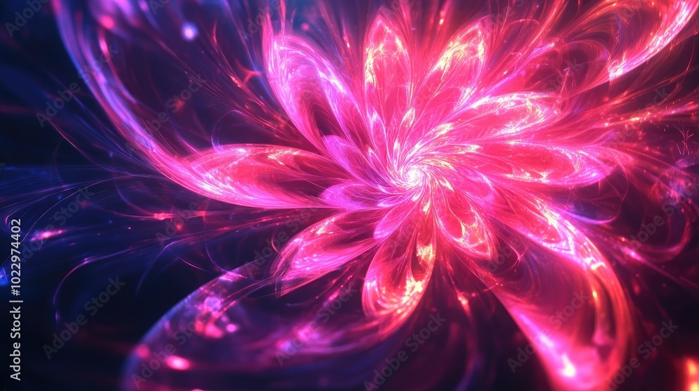 Poster abstract twisted light fibers with anime effects modern fractal floral design and illuminated light 