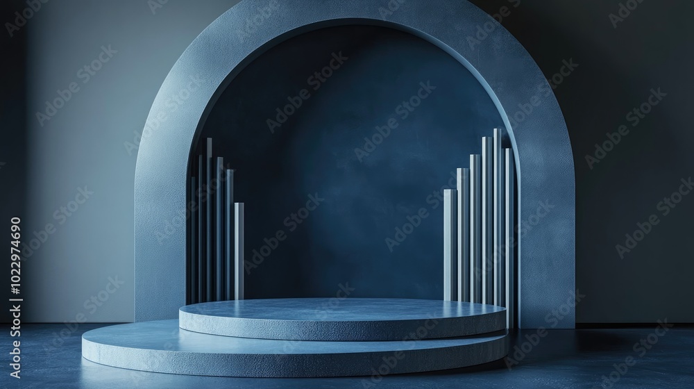 Poster Abstract Minimalist Modern Podium Platform for Product Display and Showcase with Decorative Elements in 3D Rendering
