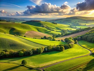 Fototapeta premium Scenic Landscapes of Mid Sussex Featuring Rolling Hills, Green Fields, and Serene Countryside Views