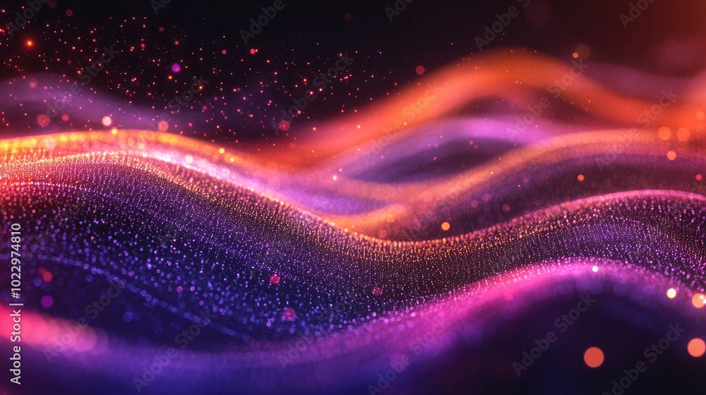 Aufkleber Colorful minimalistic background with a geometric motion pattern featuring rippling waves of numerous particle rows