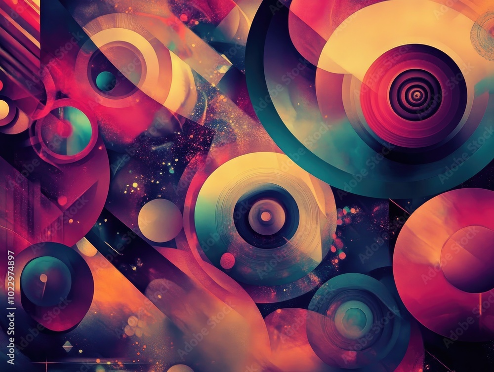 Poster abstract geometric fantasy background featuring diverse elements