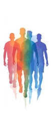 Obraz premium A group of men are walking in a rainbow line