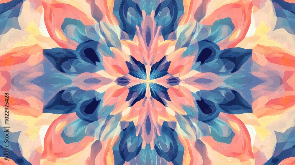 Poster abstract kaleidoscope illustration featuring a vibrant psychedelic pattern suitable for fabric wallp
