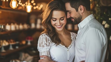 Fototapeta premium Couple browsing through stylish home decor selections in a trendy contemporary furniture store